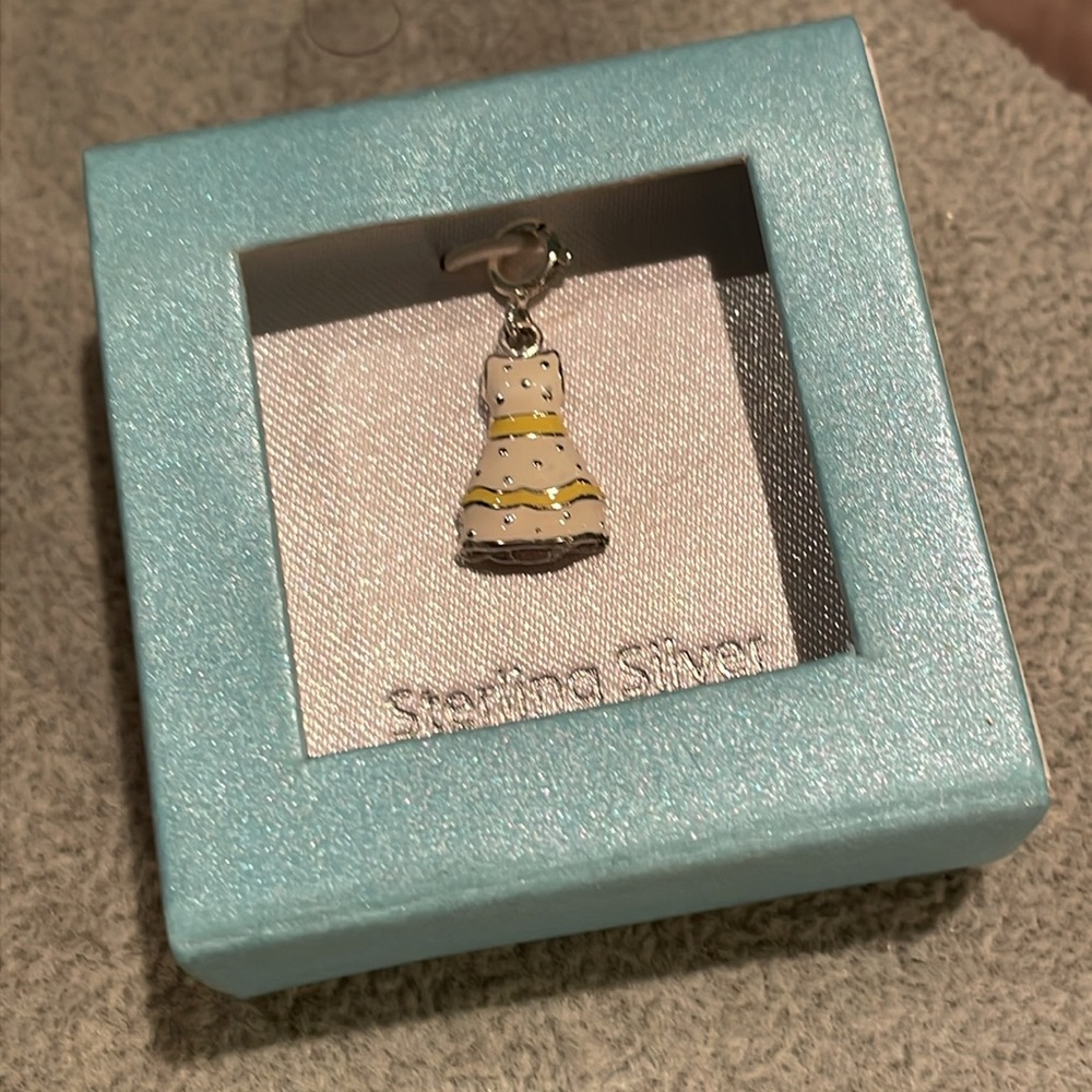 Sterling Silver Dress Charm 925 with 18” Silver Plated Chain New in Box - Picture 1 of 3